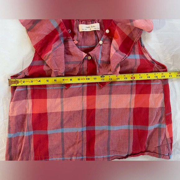 Anthropologie Isabella Sinclair Andover Red/Blue Cotton Plaid Ruffle Size Med. - Picture 3 of 6